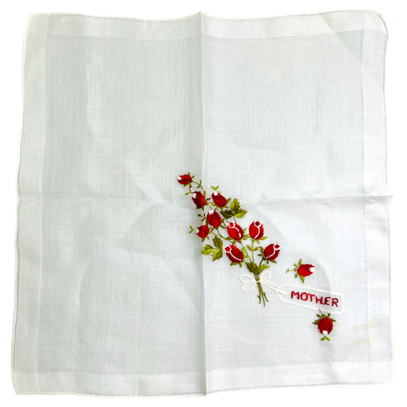 Vintage Floral Handkerchief Embroidered Roses Mother Linen Granny Core 11" READ - Picture 2 of 5